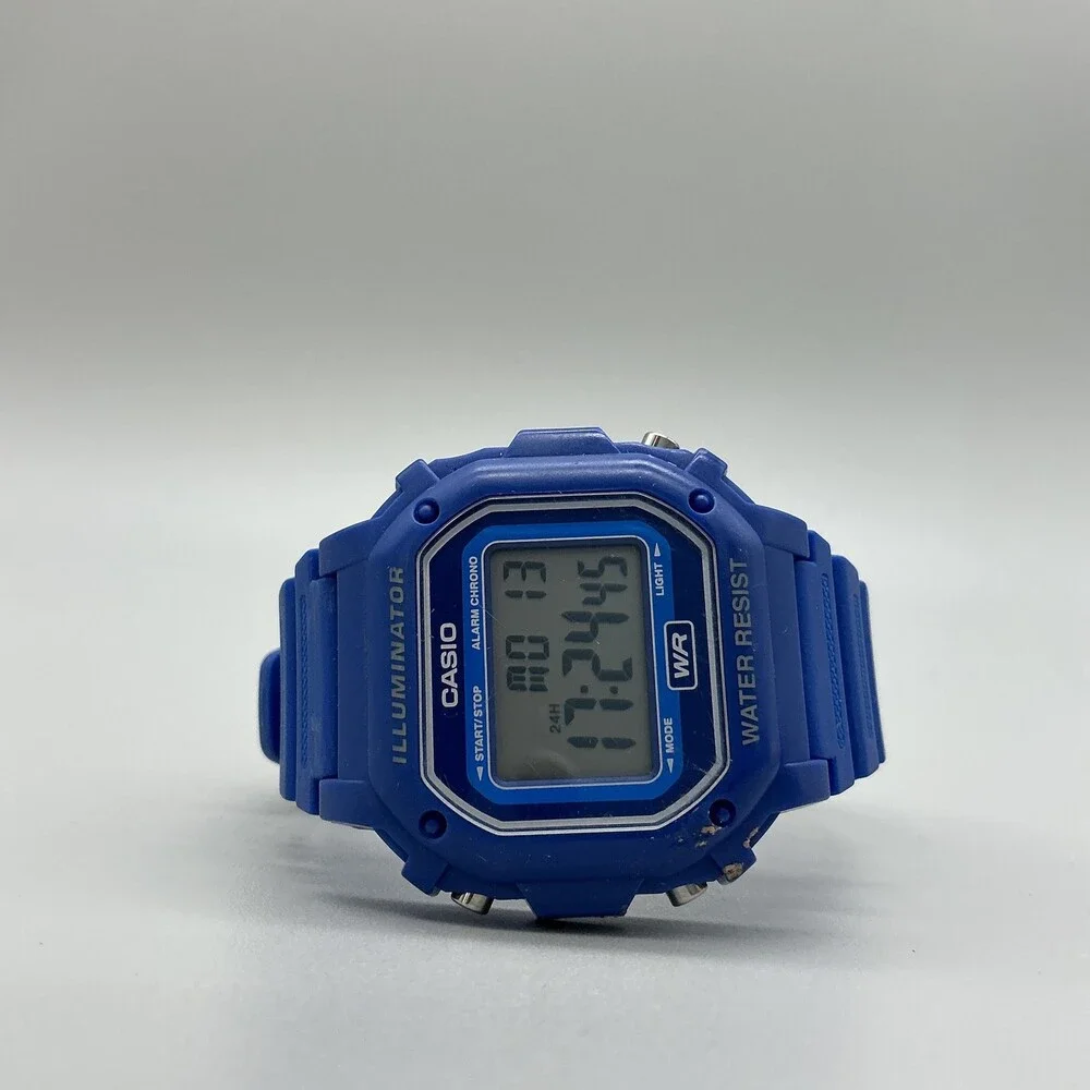 Casio F-108WH 3224 Mens Watch 42mm Gray Digital Blue Resin Day Date Illuminator